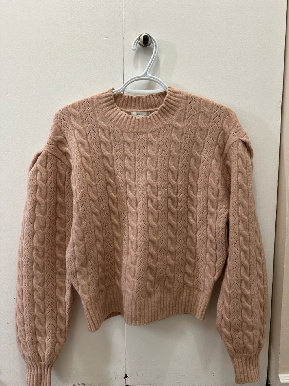 RW&Co. Women’s Cable Knit Crewneck Sweater in Blush Pink (Wool Blend)